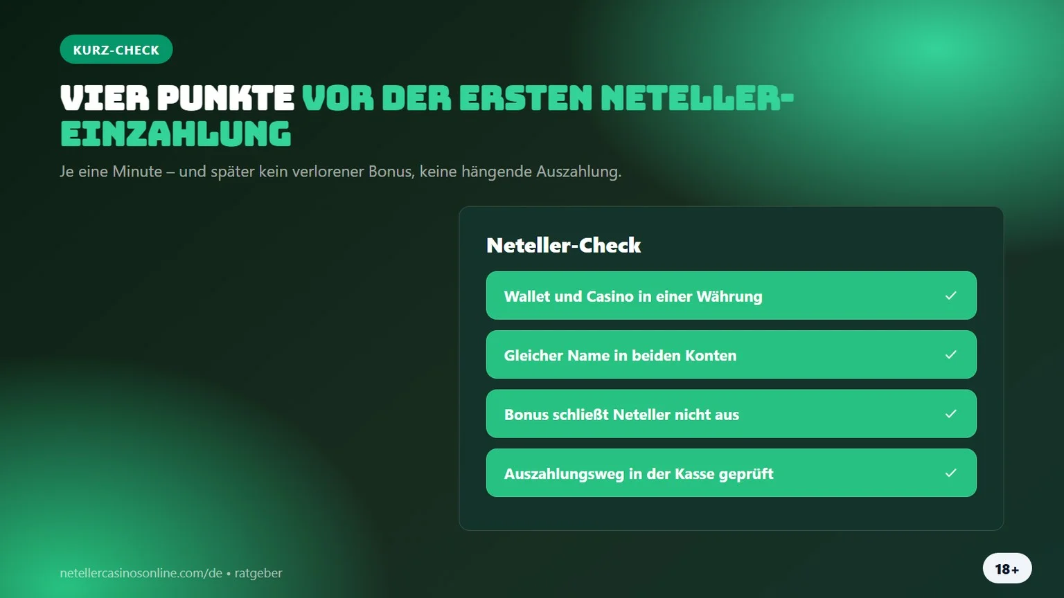 Online Casino Neteller: vier Punkte vor der ersten Einzahlung